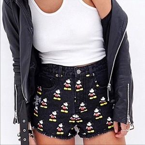 Disney × H&M Mickey Mouse Black High Waist Cut Off Jean Shorts